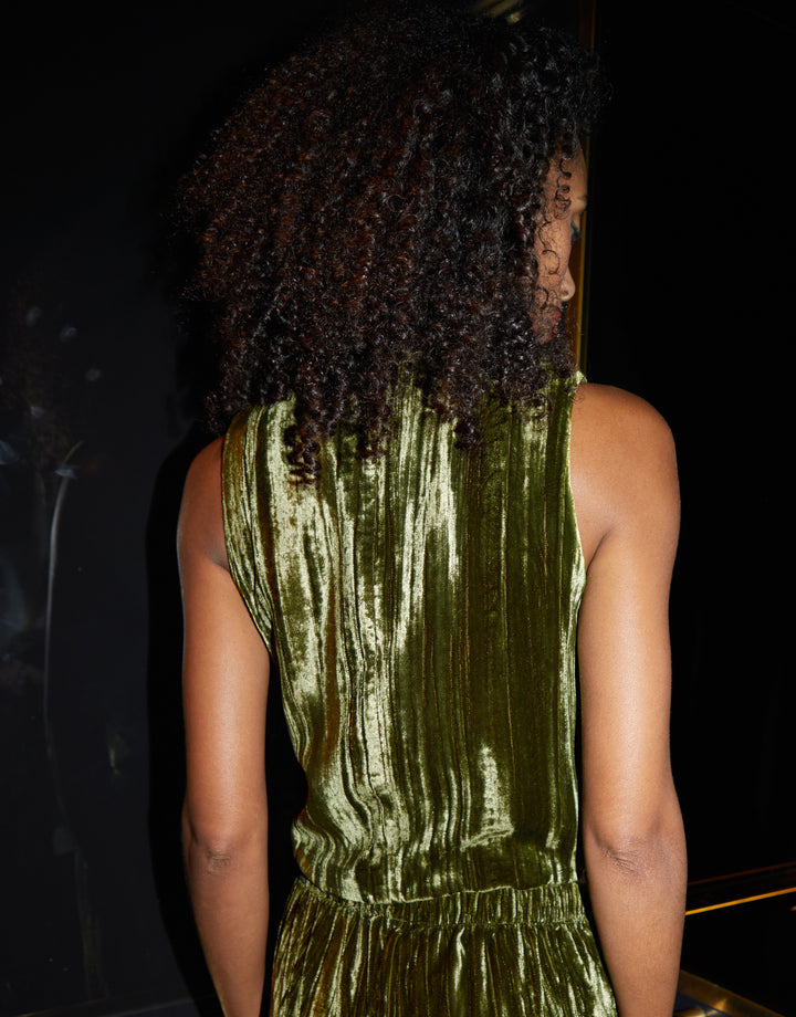 Green Crinkle Velvet Waistcoat