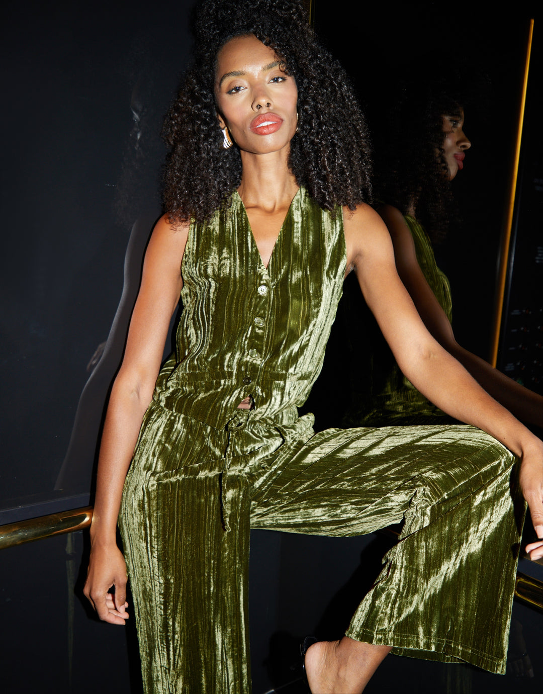 Green Crinkle Velvet Waistcoat