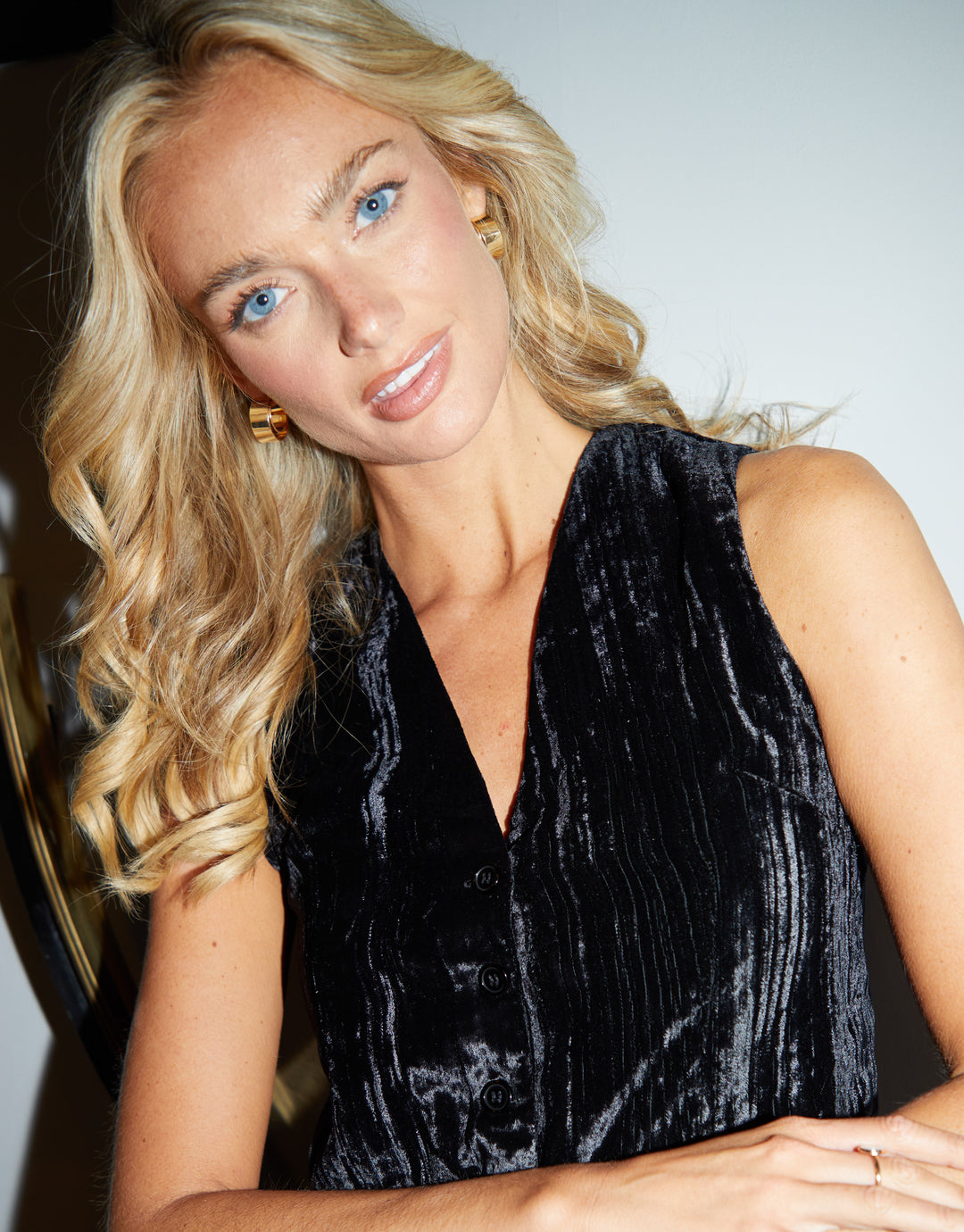 Black Crinkle Velvet Waistcoat