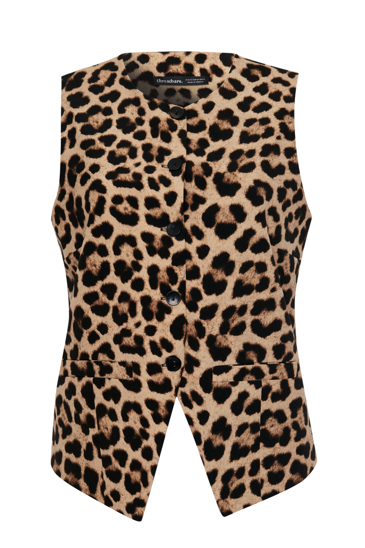Leopard Print Crew Neck Waistcoat
