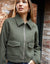 Khaki Green Faux Wool Collared Harrington Jacket
