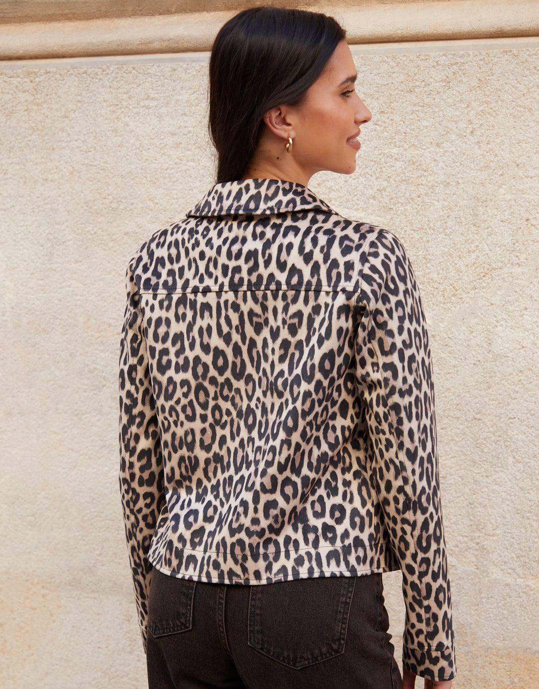 Leopard Print Cropped Button Up Suedette Shacket