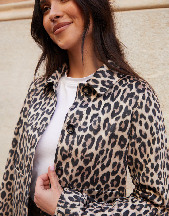Leopard Print Cropped Button Up Suedette Shacket