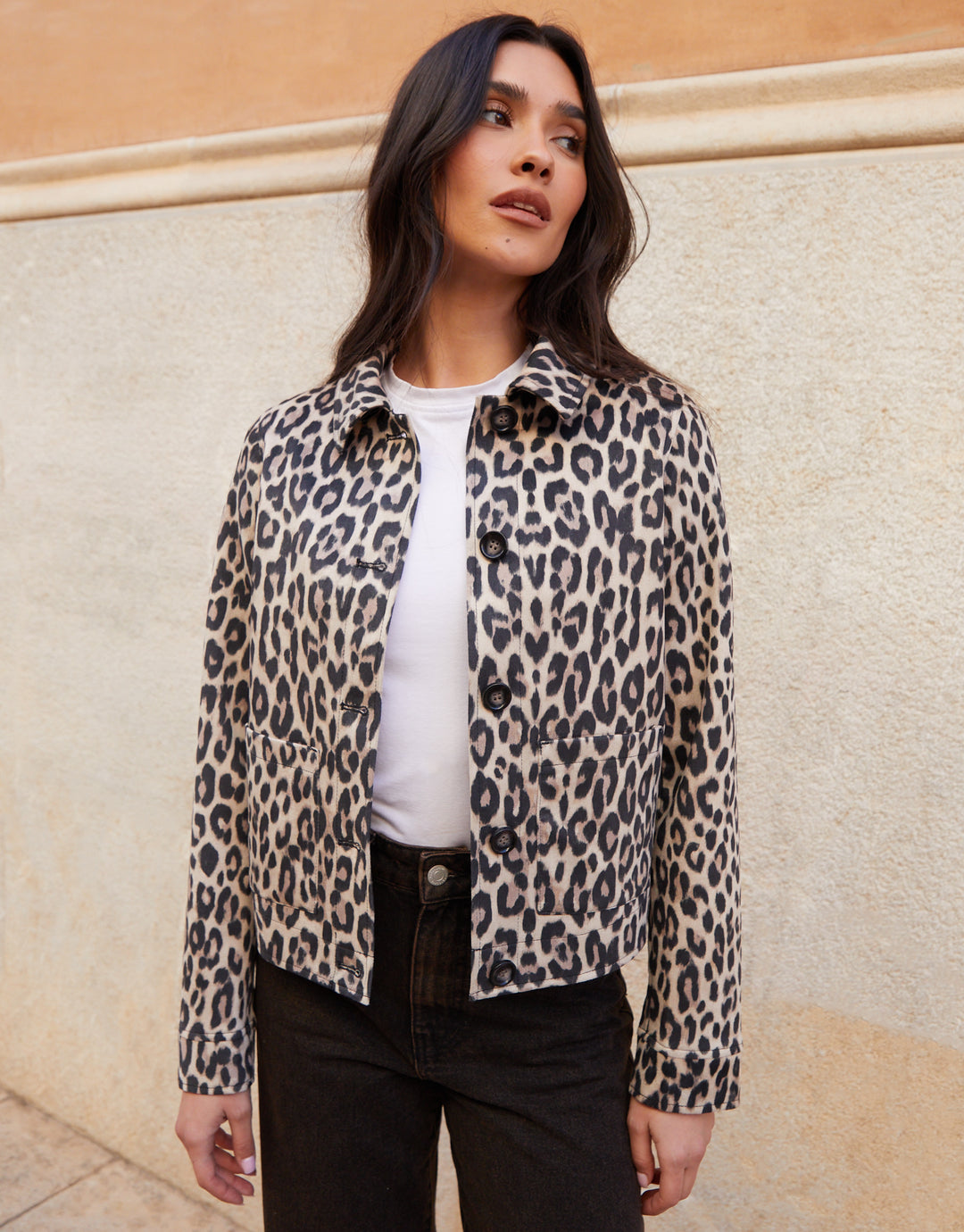Leopard Print Cropped Button Up Suedette Shacket