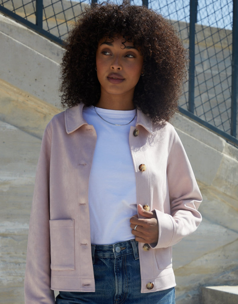 Cropped Button Up Faux Suede Shacket