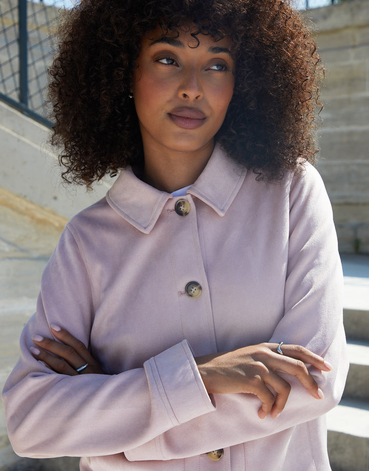 Pink Cropped Button Up Suedette Shacket