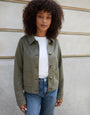 Olive Green Cropped Button Up Suedette Shacket