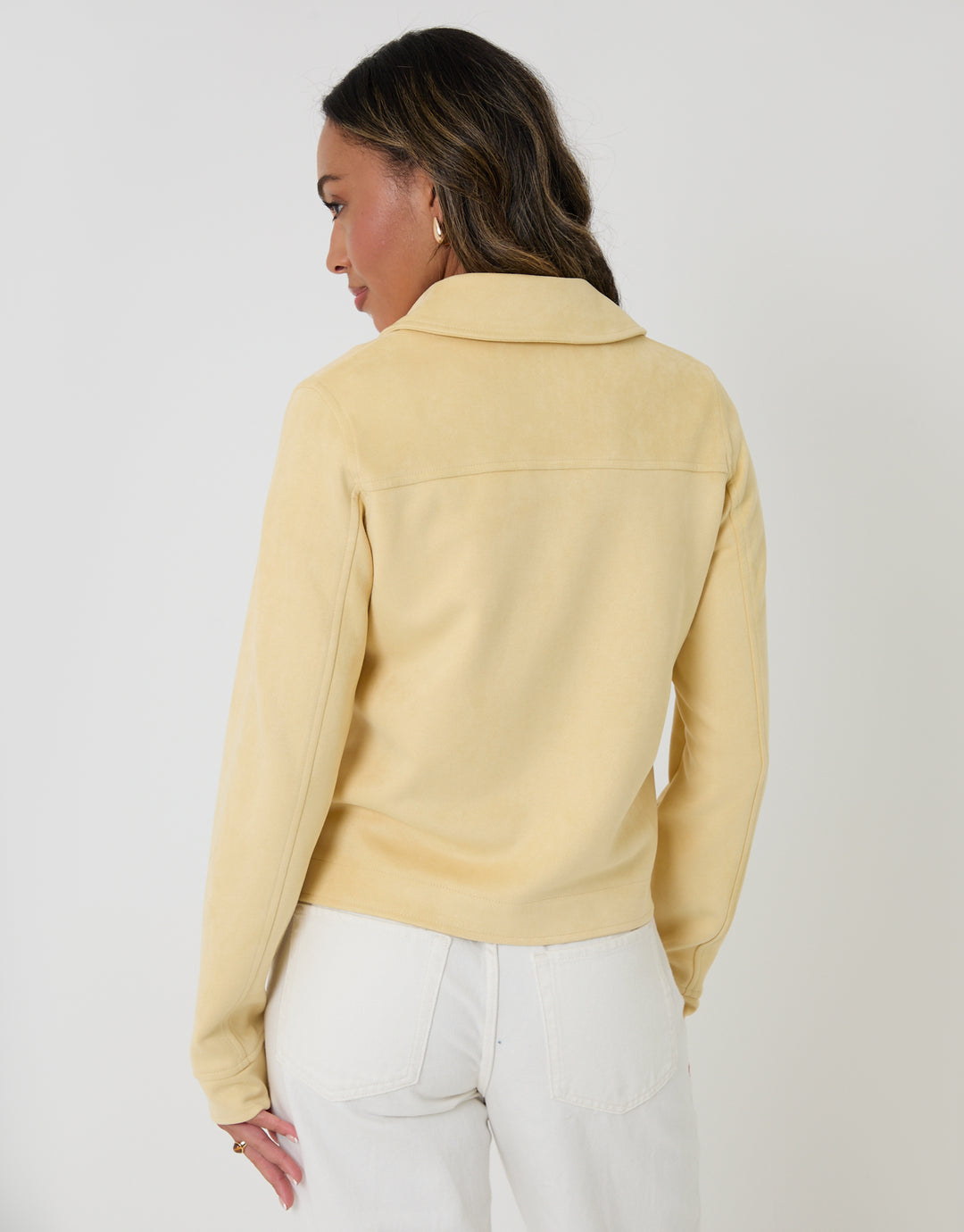 Threadbare Cropped Button Up Suedette Shacket in Yellow - back view
