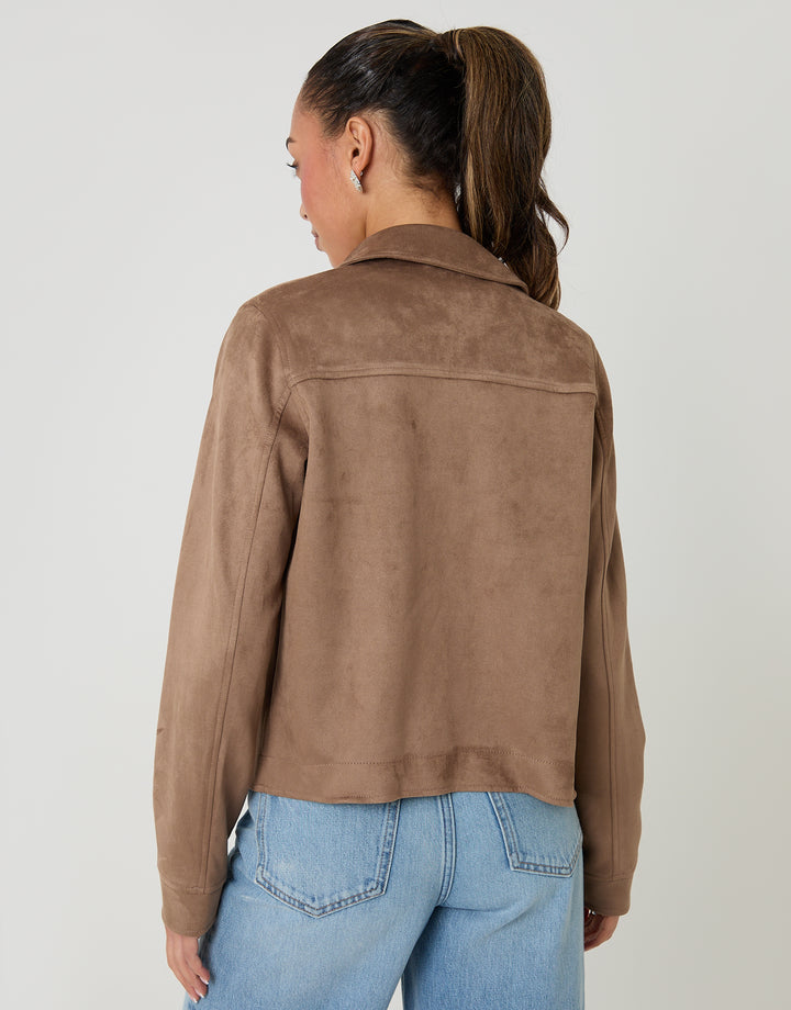 Taupe Cropped Button Up Suedette Shacket