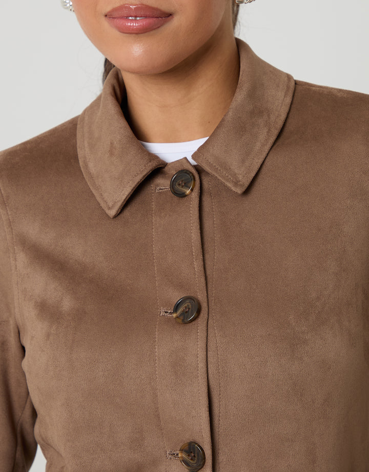 Taupe Cropped Button Up Suedette Shacket