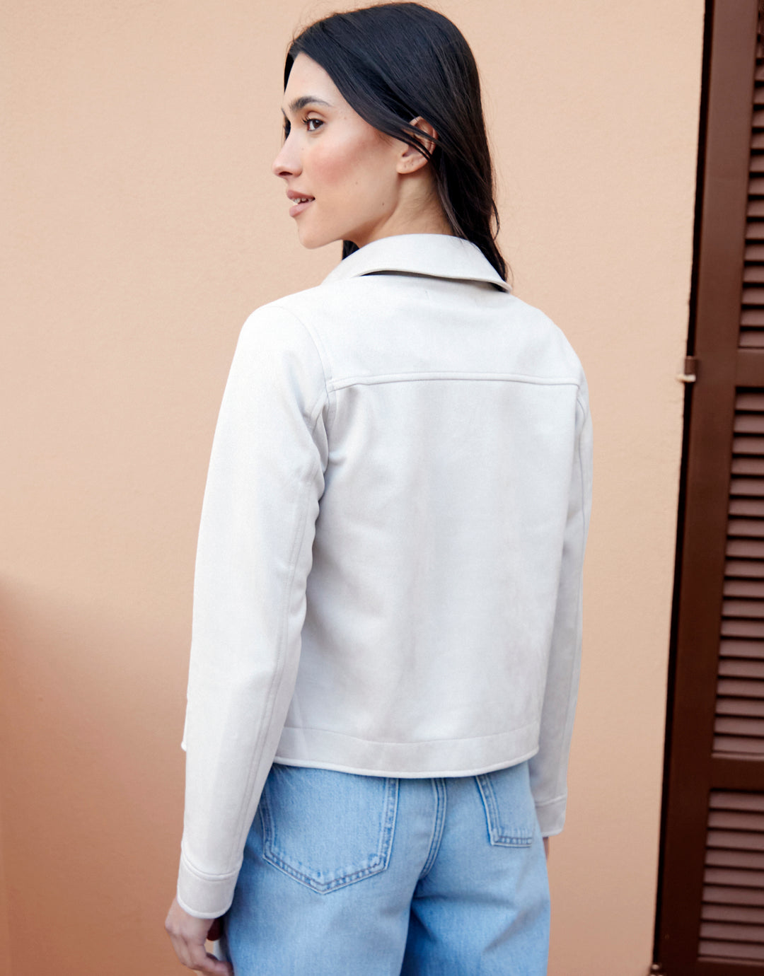 Ecru Cropped Button Up Suedette Shacket