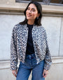 Leopard Print Bubble Hem Suedette Bomber Jacket