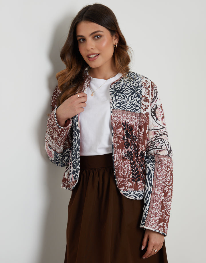 Rust Orange Embroidered Quilted Jacket