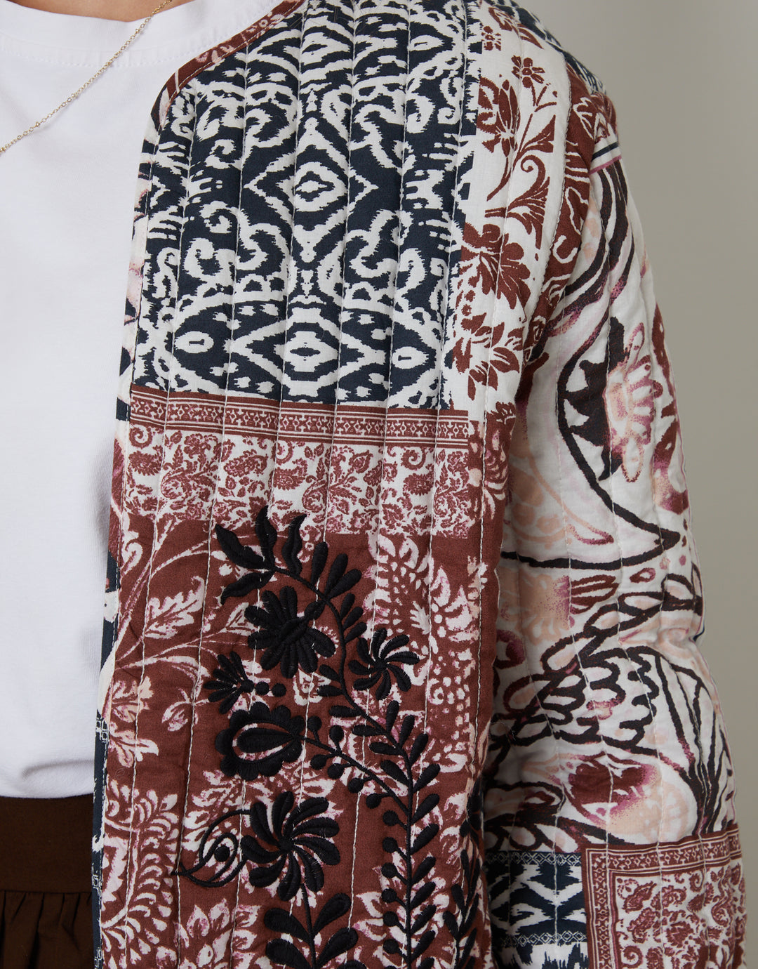 Rust Orange Embroidered Quilted Jacket