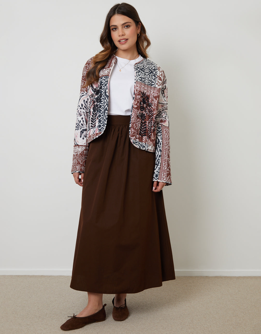 Rust Orange Embroidered Quilted Jacket