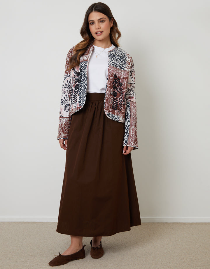 Rust Orange Embroidered Quilted Jacket