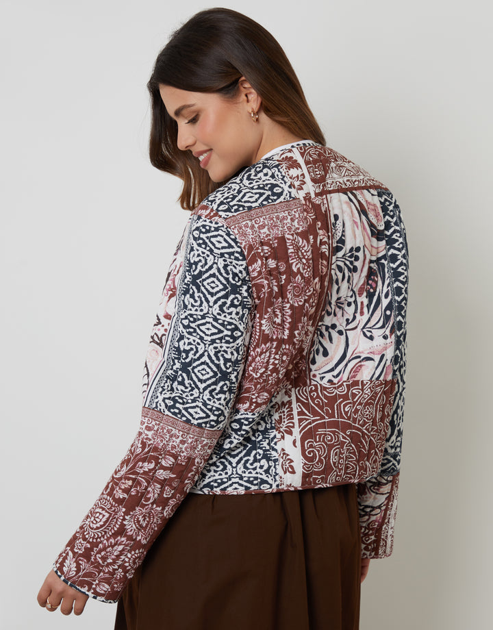 Rust Orange Embroidered Quilted Jacket