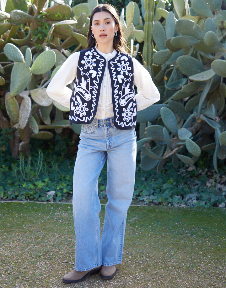 Black Cornelli Embroidered Gilet