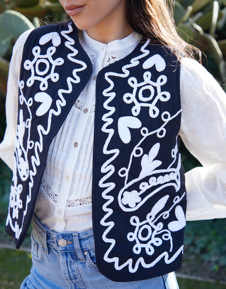 Black Cornelli Embroidered Gilet