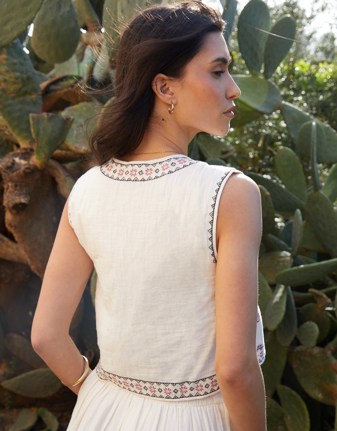 Cream Embroidered Tie Front Waistcoat