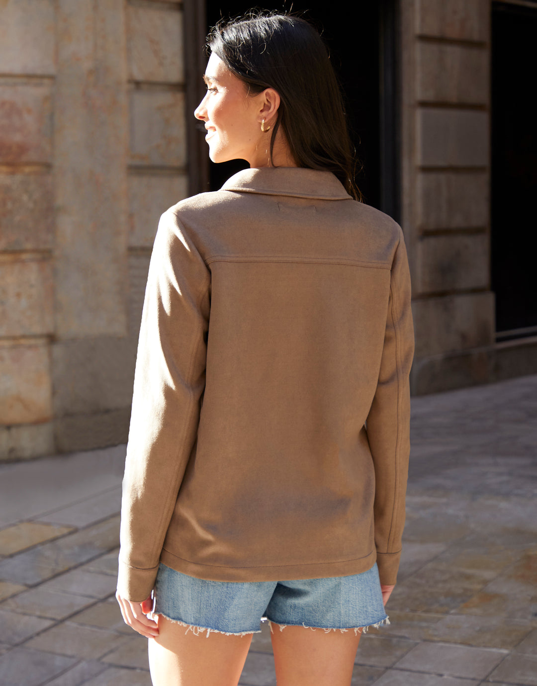 Taupe Yoke Detail Suedette Shacket