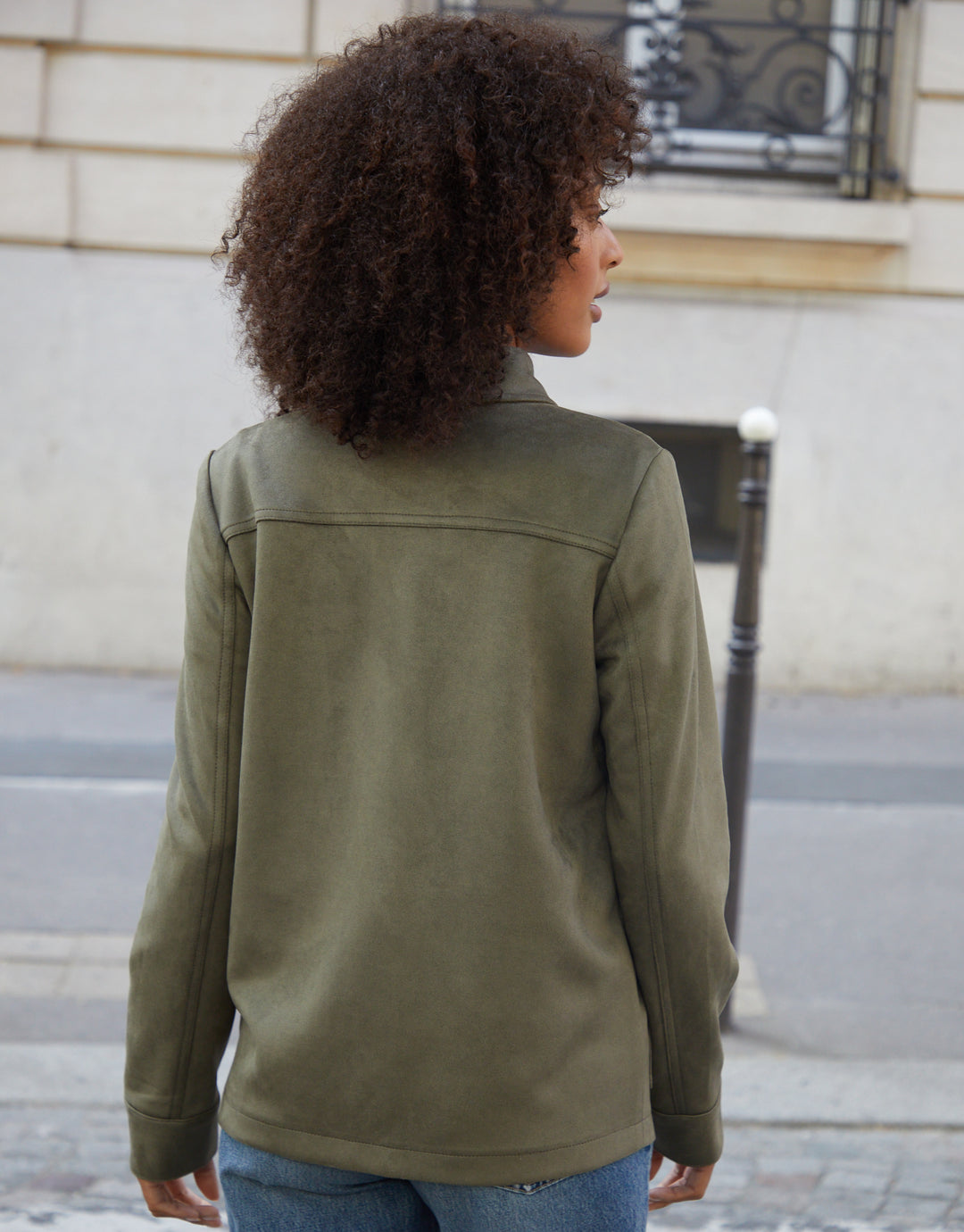 Olive Green Yoke Detail Suedette Shacket