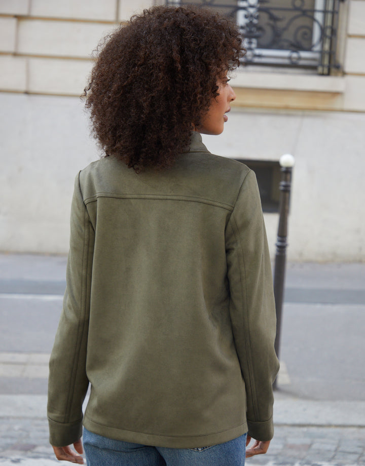 Olive Green Yoke Detail Suedette Shacket