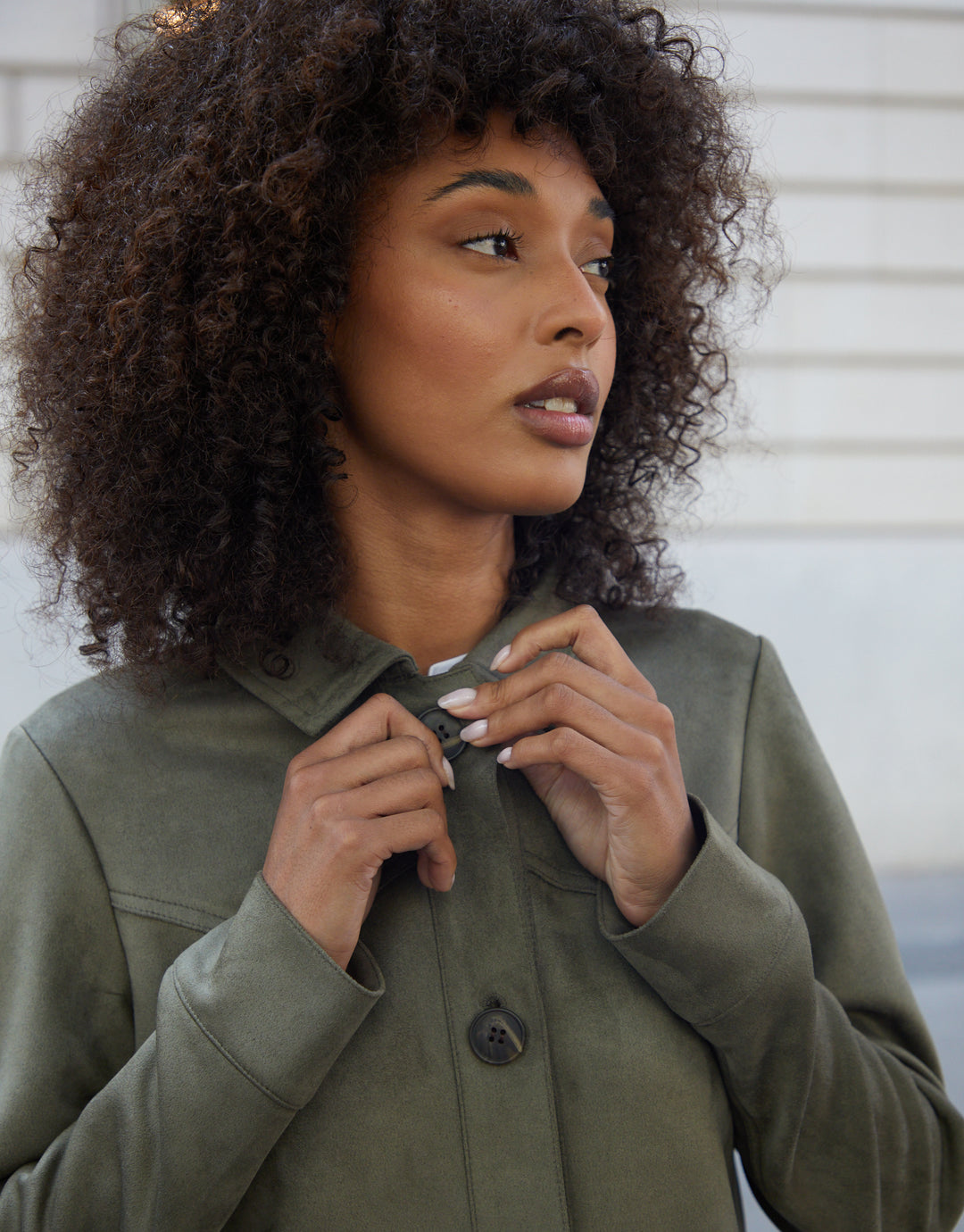 Olive Green Yoke Detail Suedette Shacket