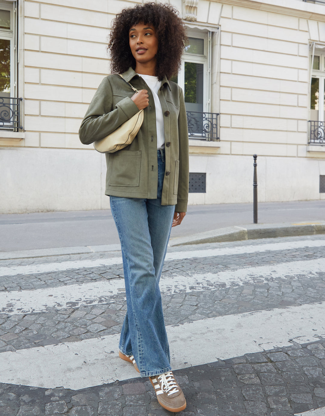 Olive Green Yoke Detail Suedette Shacket