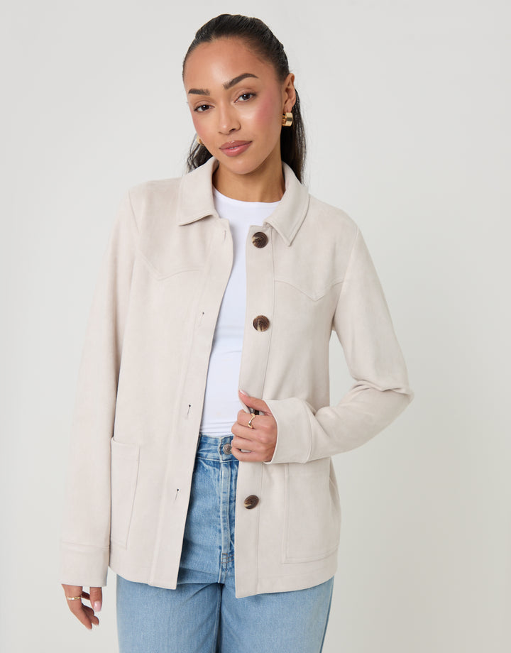 Ecru Yoke Detail Suedette Shacket