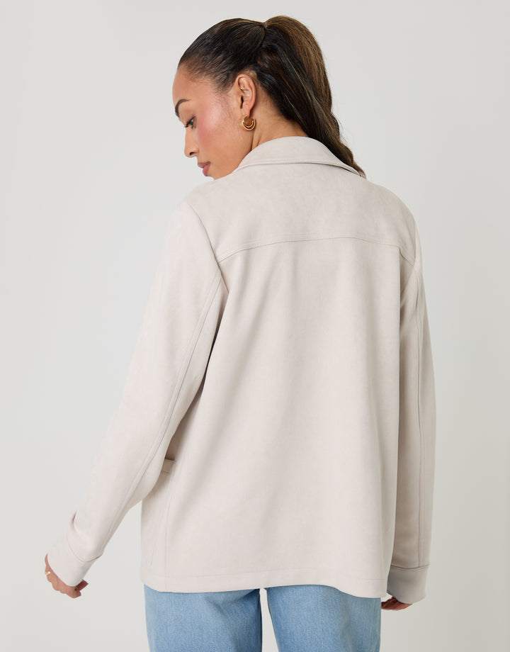 Ecru Yoke Detail Suedette Shacket