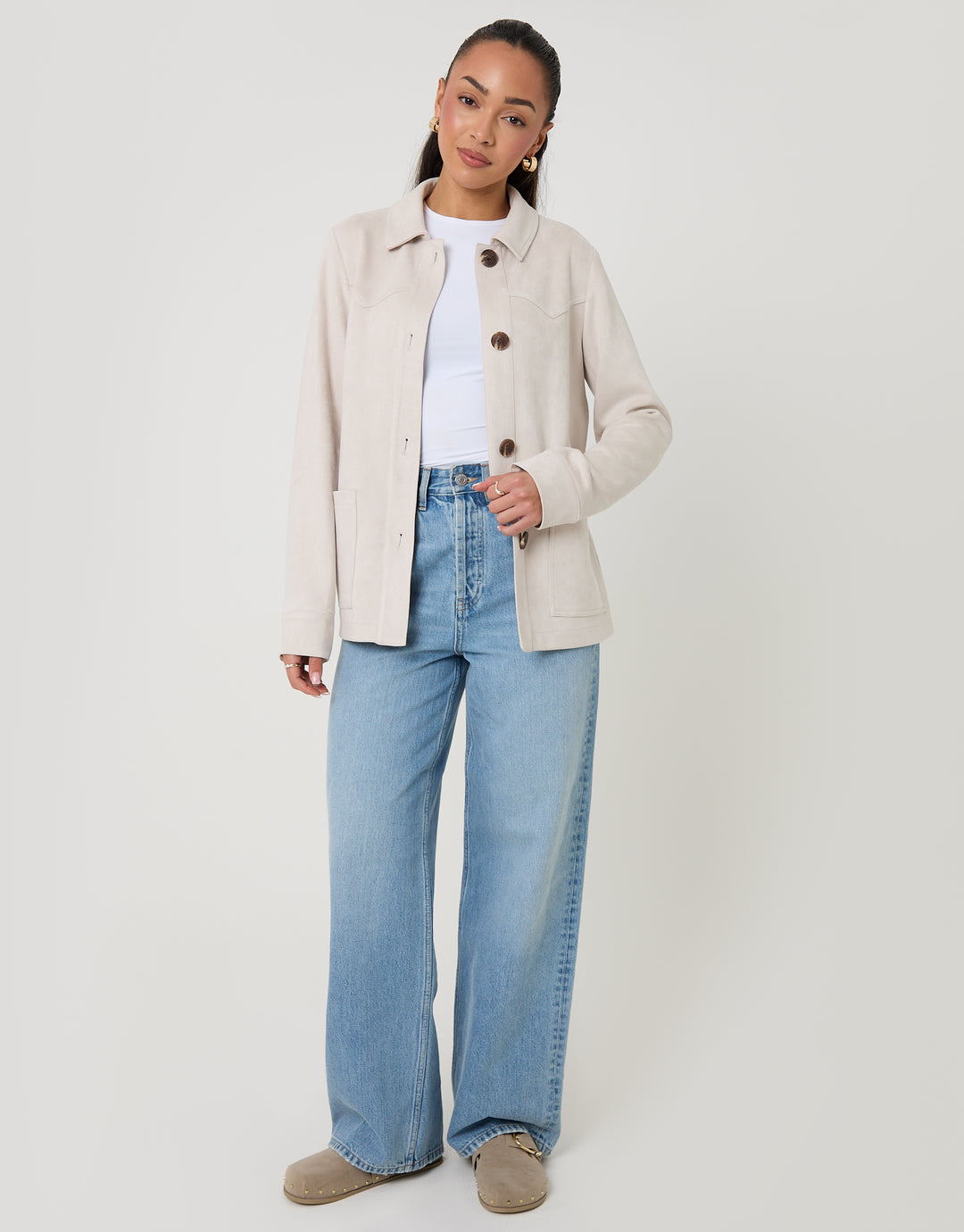 Ecru Yoke Detail Suedette Shacket