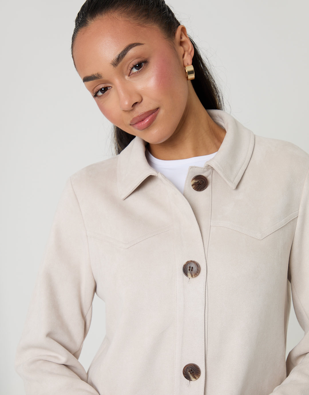 Ecru Yoke Detail Suedette Shacket