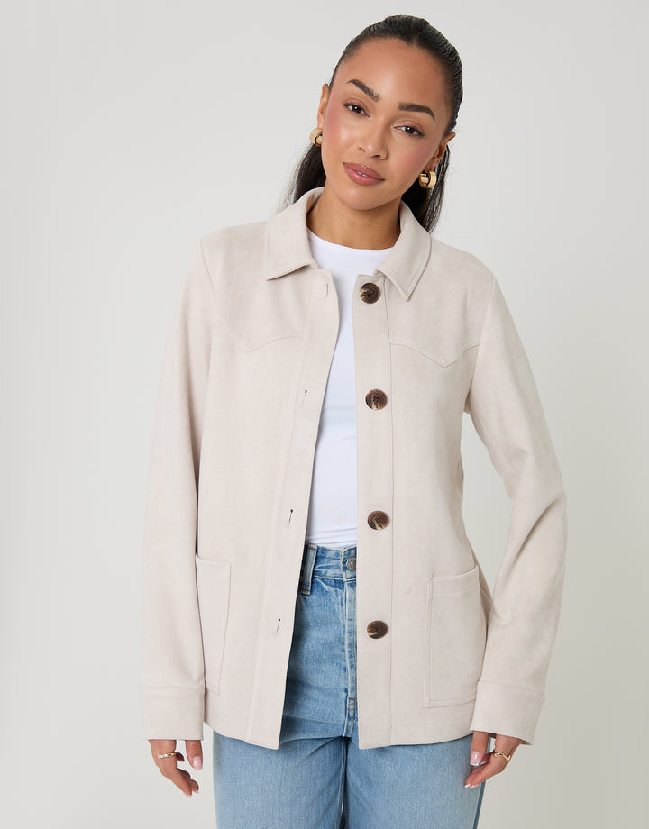 Ecru Yoke Detail Suedette Shacket