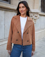 Tan Brown Suedette Cropped Trench Coat