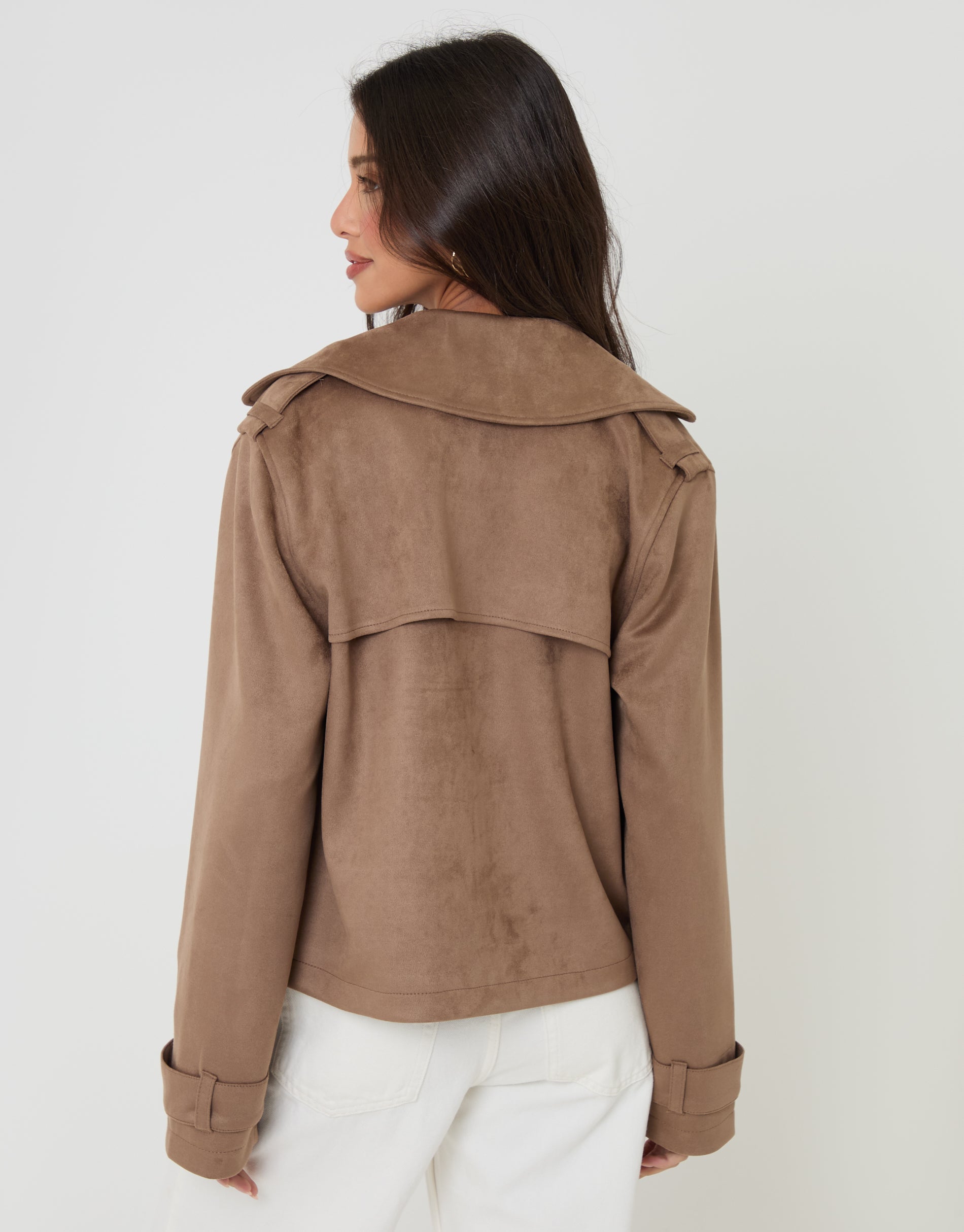 Threadbare Women's Faux Suede Trench Coat in Taupe