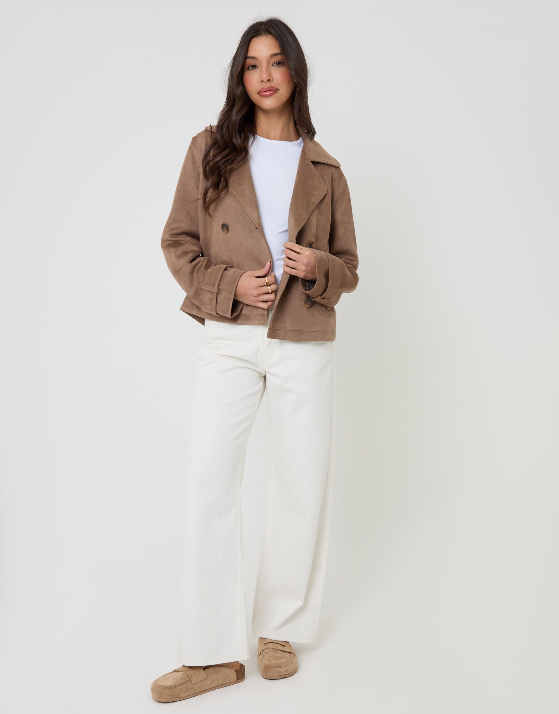 Threadbare Women's Faux Suede Trench Coat in Taupe