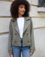 Olive Green Suedette Cropped Trench Coat