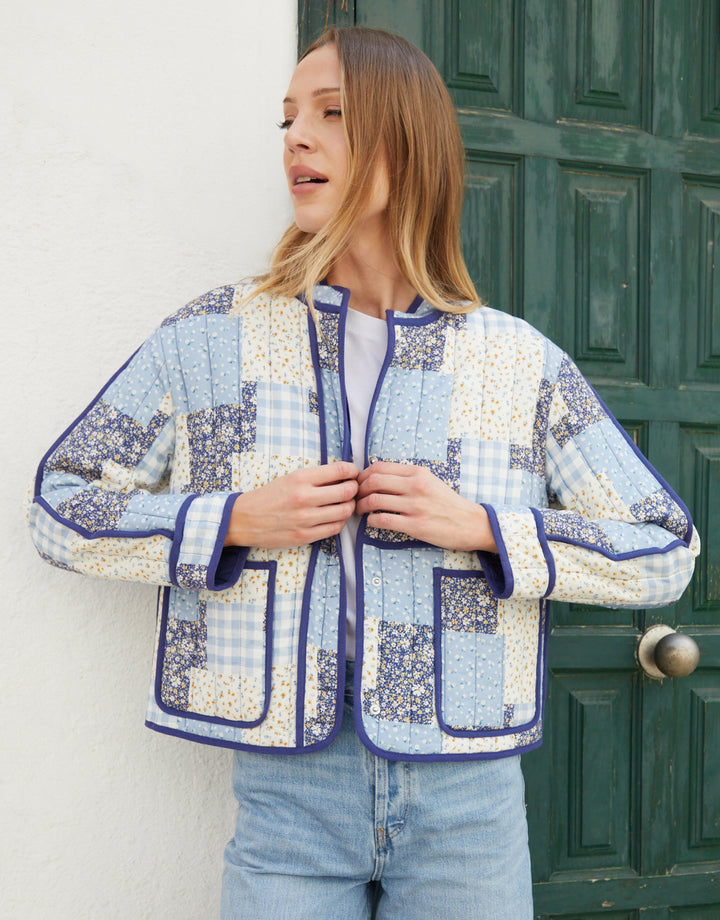 Blue Floral Patchwork Quilted Jacket