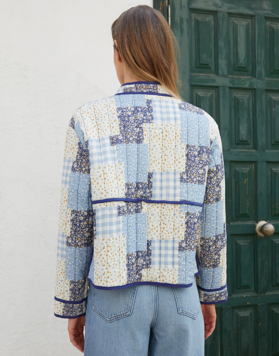 Blue Floral Patchwork Quilted Jacket