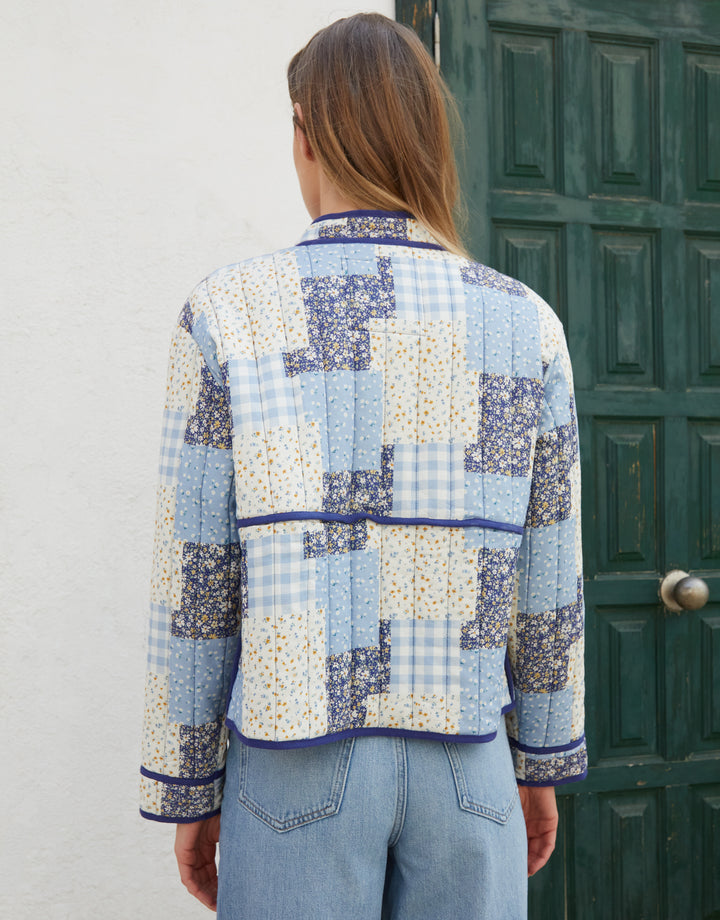 Blue Floral Patchwork Quilted Jacket