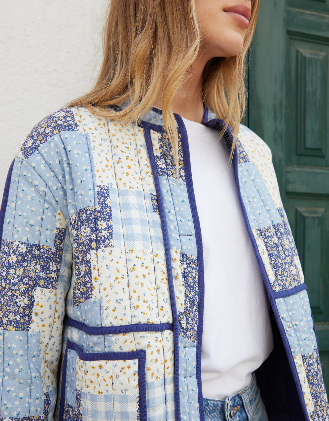 Blue Floral Patchwork Quilted Jacket