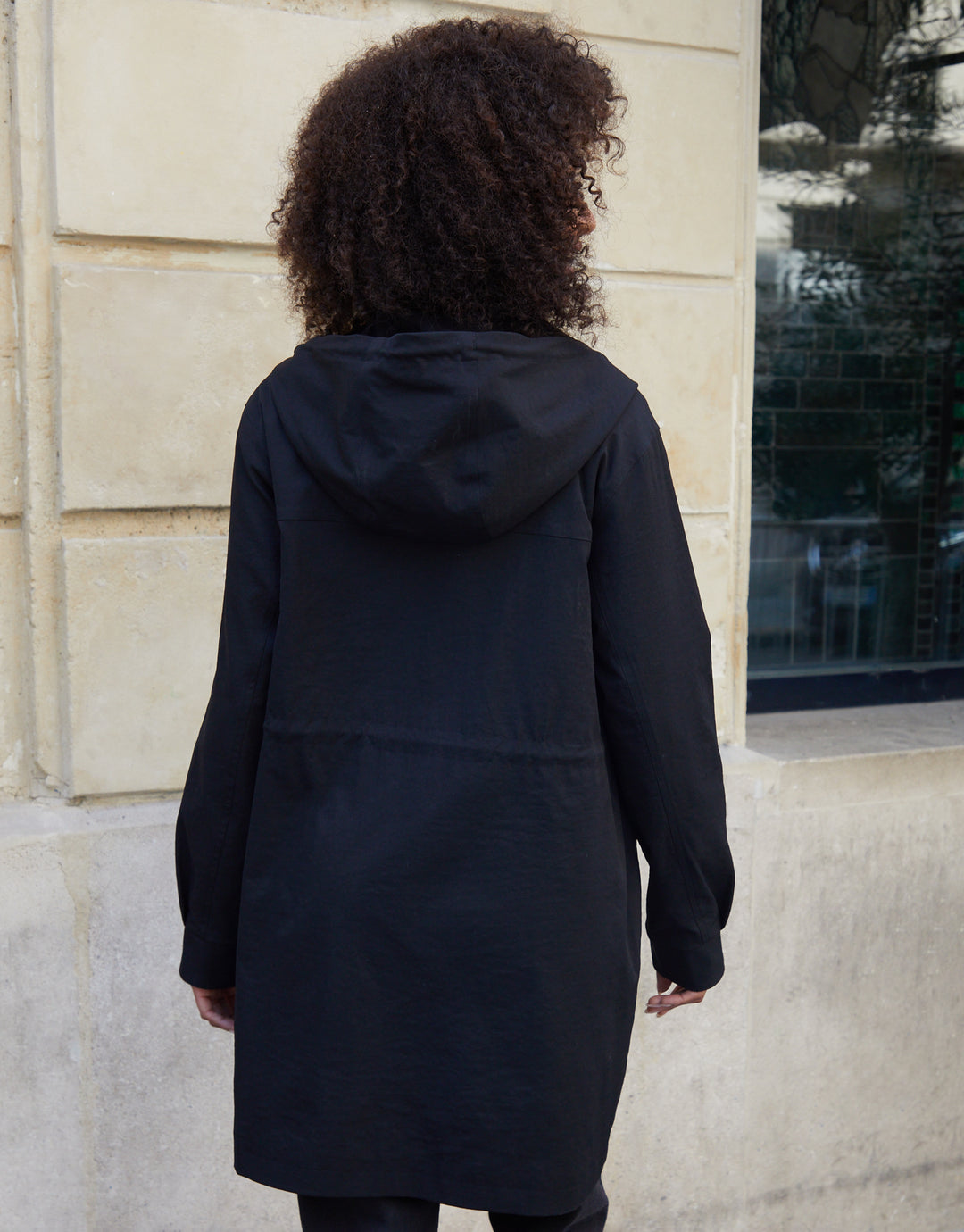 Black Mid Length Hooded Mac