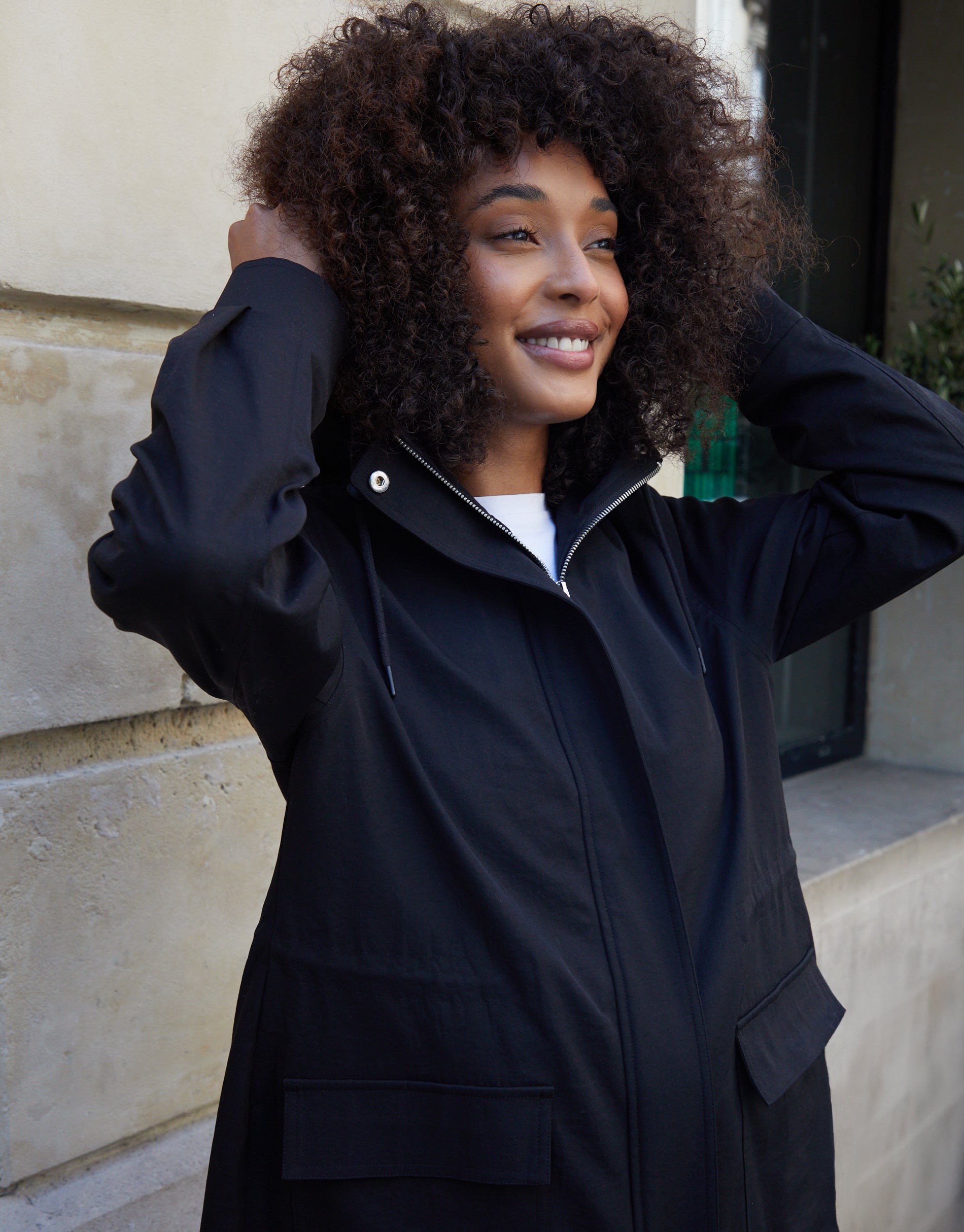 Threadbare Women's Black Mid Length Hooded Mac