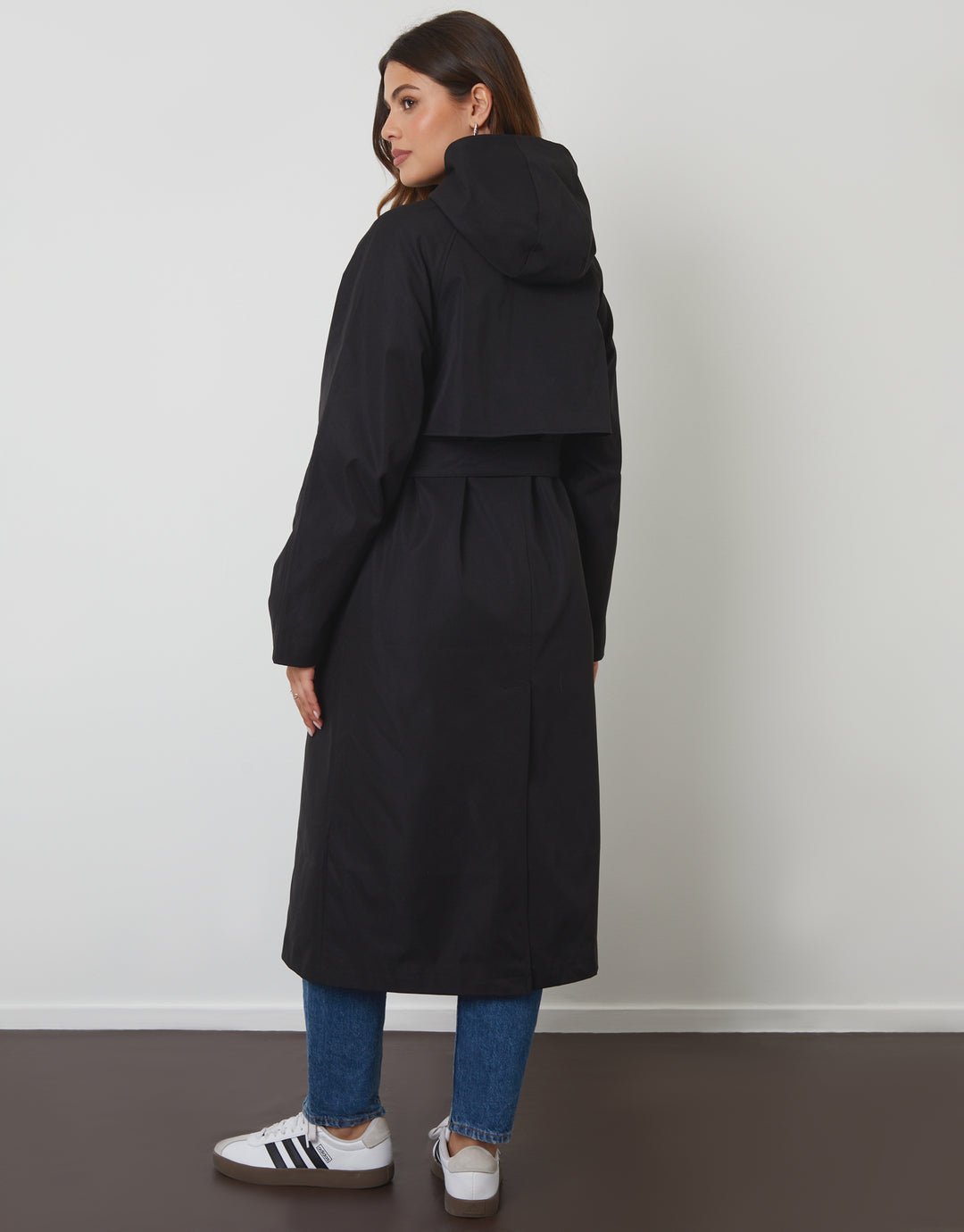 Black Longline Hooded Trench Coat