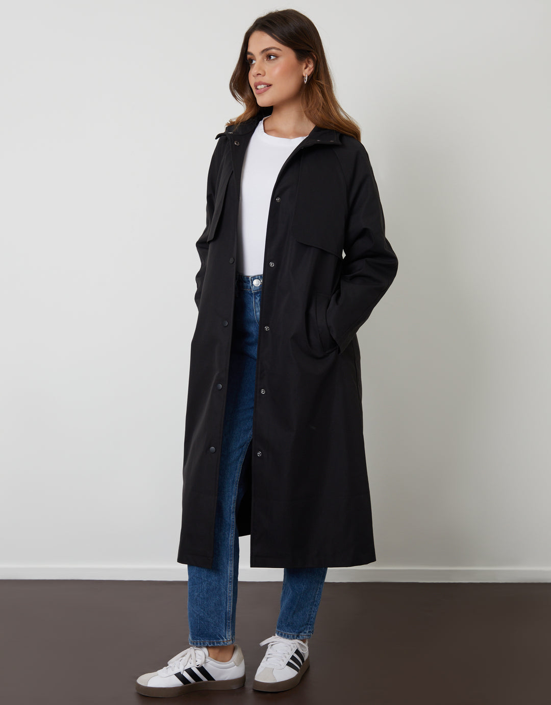 Black Longline Hooded Trench Coat