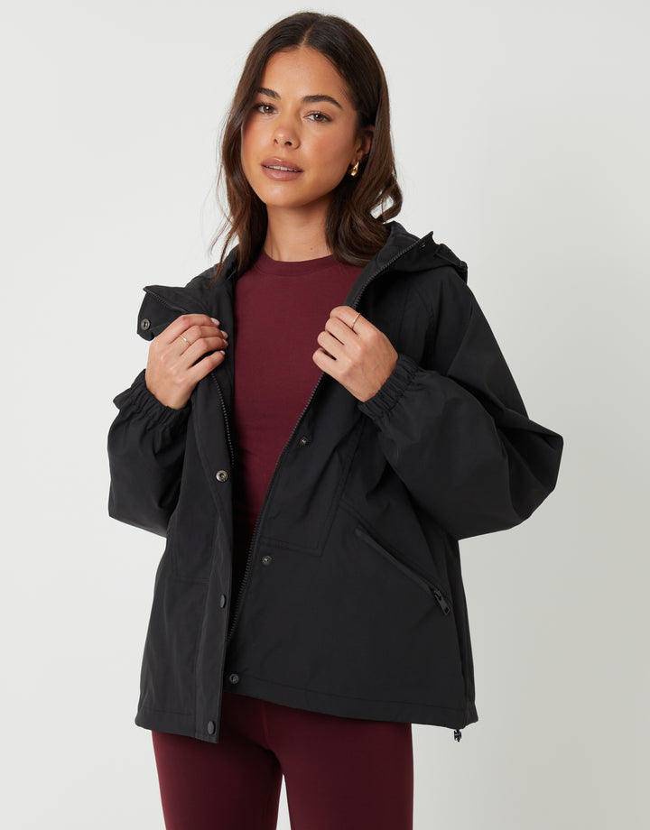 Black Showerproof Hooded Jacket