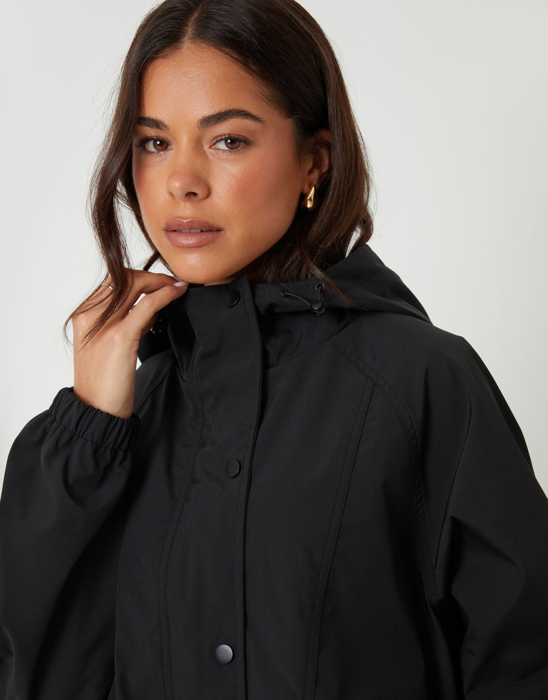 Black Showerproof Hooded Jacket