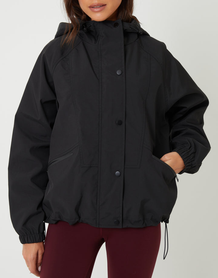 Black Showerproof Hooded Jacket