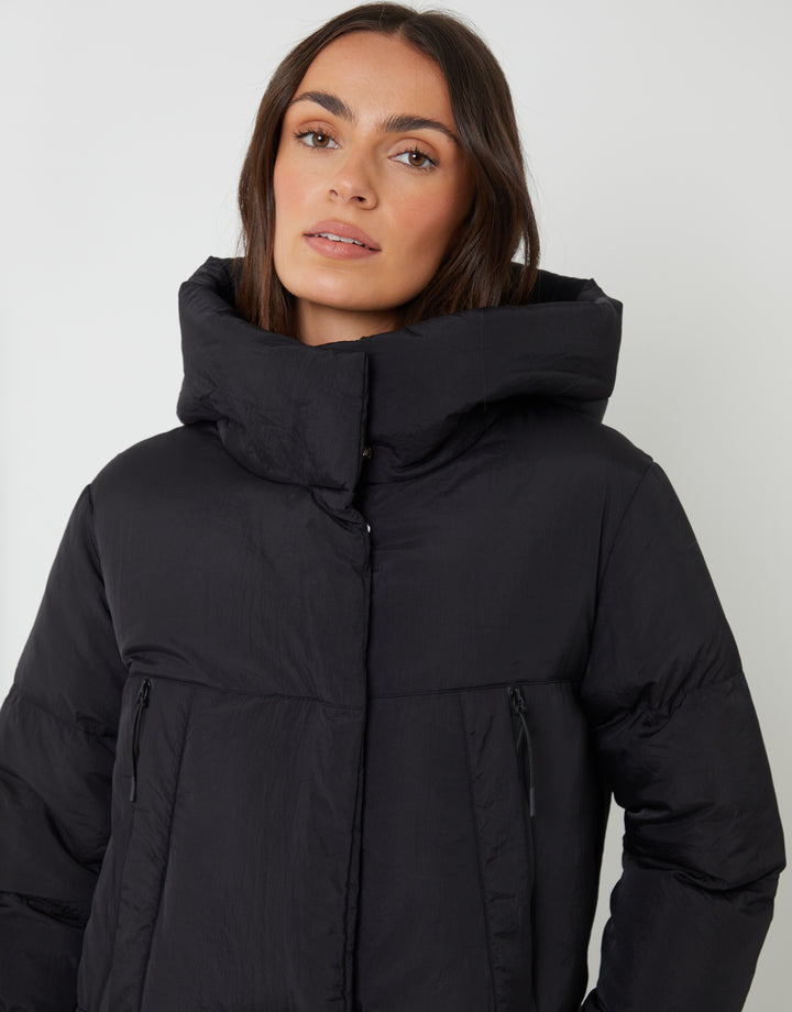 Black Longline Puffer Jacket
